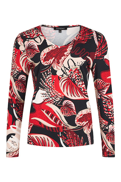 6428-6632 L/S V-nck pattern top Black/Red