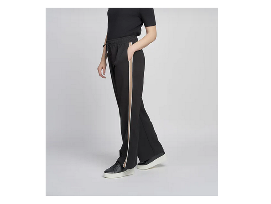 643T Wide Leg Side Stripe Casual Trouser Black