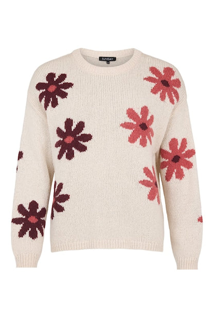 6454/6661 FLOWER PRINT O-NECK JUMPER Navy
