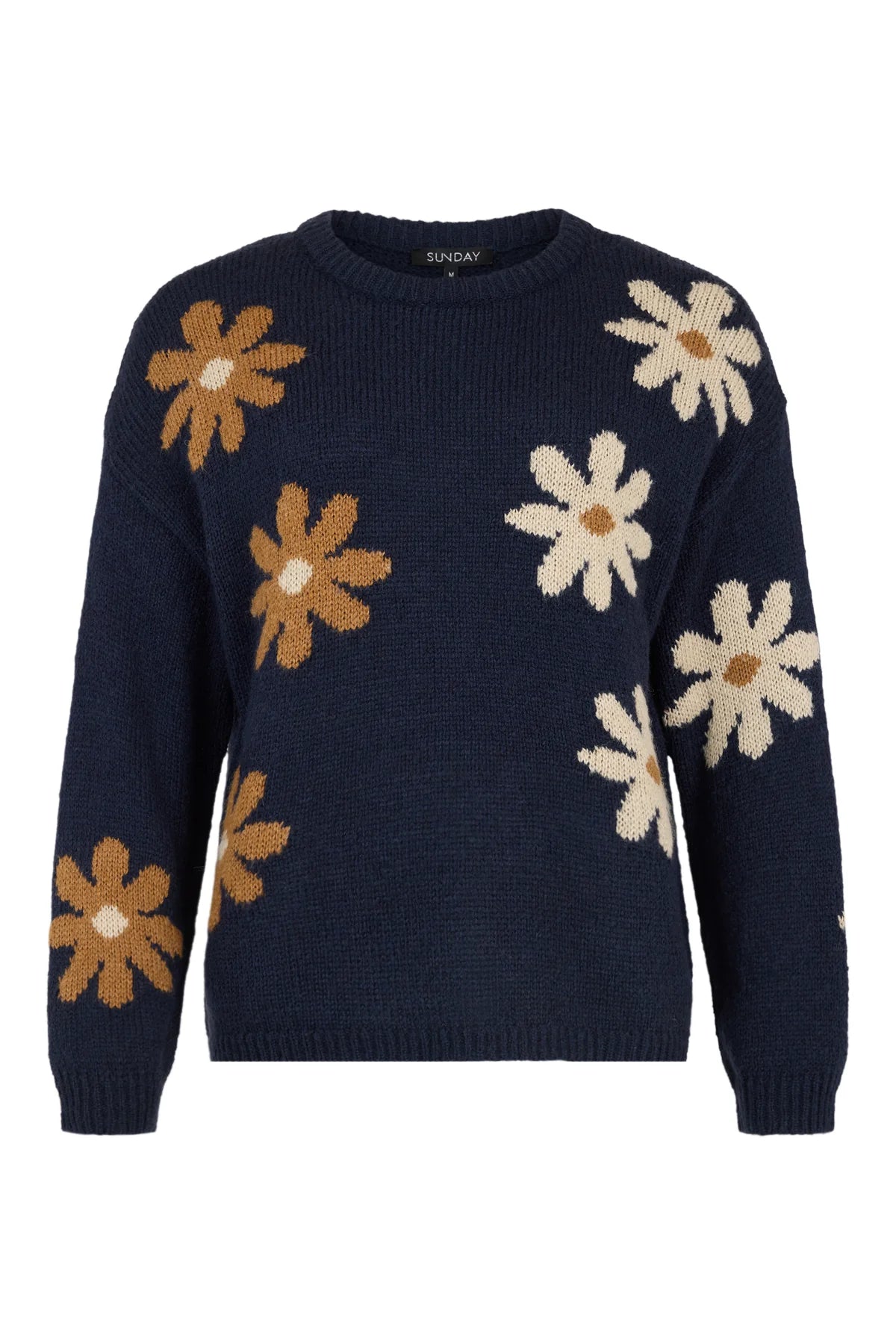 6454/6661 FLOWER PRINT O-NECK JUMPER Navy