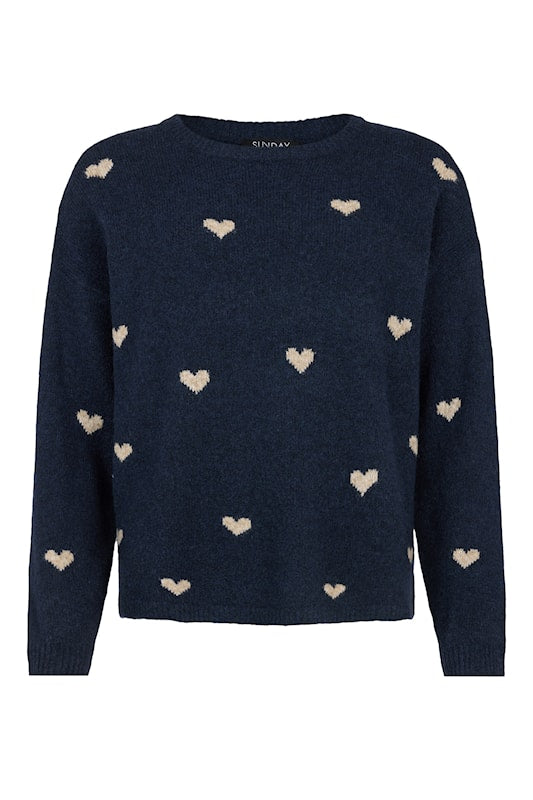 6484/6660 HEART DESIGN O-NECK WARM JUMPER Navy/Beige