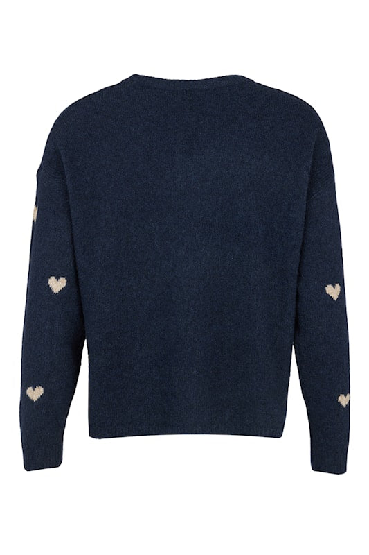 6484/6660 HEART DESIGN O-NECK WARM JUMPER Navy/Beige