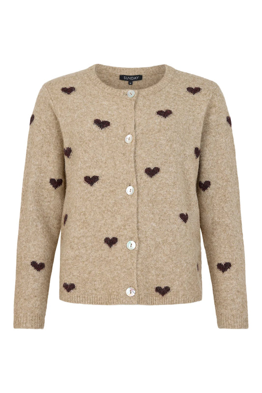6496/6660 HEART DESIGN O-NECK BUTTON UP CARDIGAN Beige
