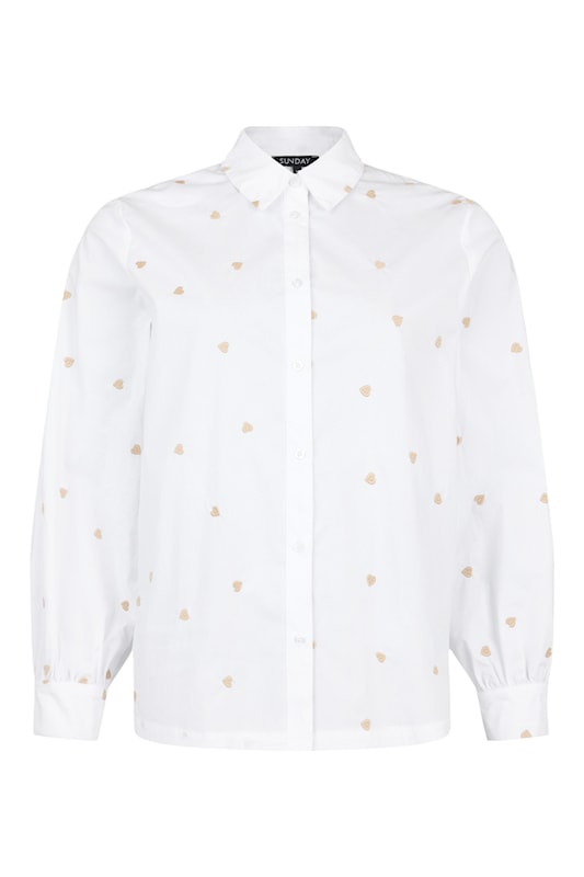 6509/6657 HEART EMBORIDERY COTTON SHIRT White/Beige