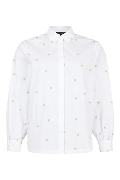 6509/6657 HEART EMBORIDERY COTTON SHIRT White/Beige