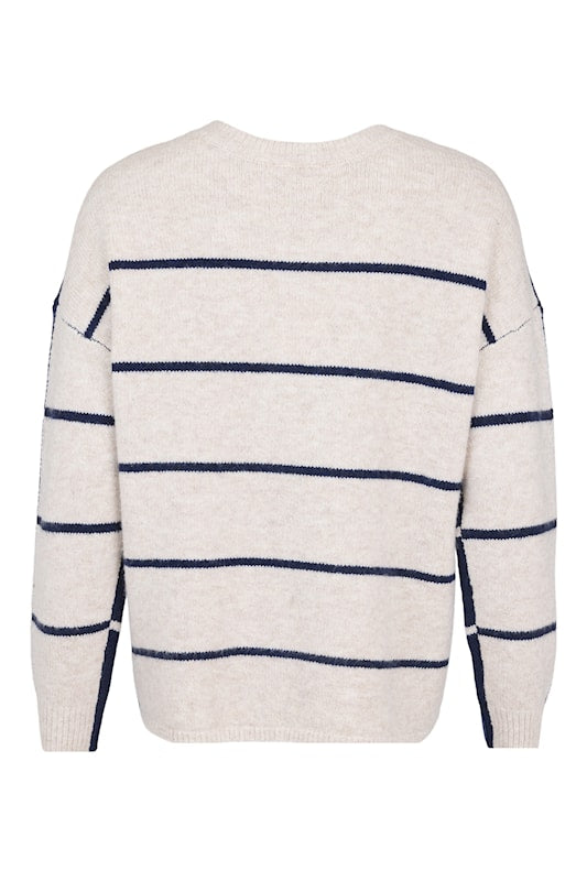 6510-6659 CONTRAST STRIPE OPPISITE BACK SOFT WARM JUMPER Navy/Beige