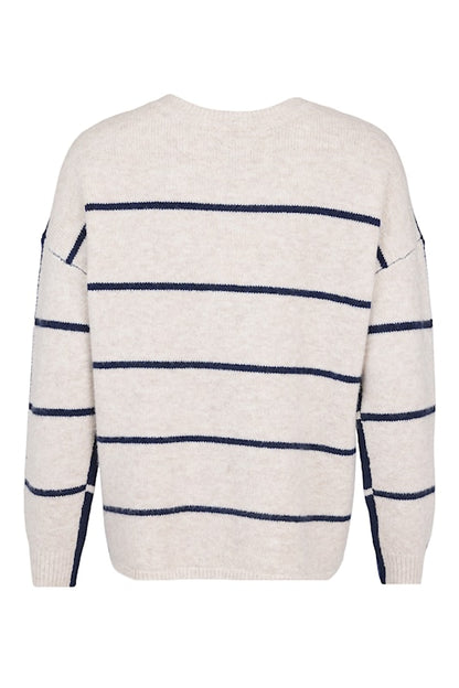 6510-6659 CONTRAST STRIPE OPPISITE BACK SOFT WARM JUMPER Navy/Beige
