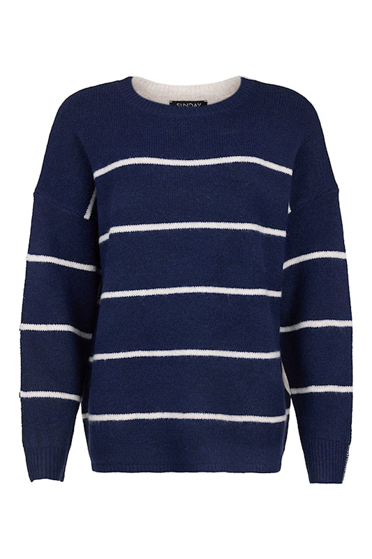 6510-6659 CONTRAST STRIPE OPPISITE BACK SOFT WARM JUMPER Navy/Beige