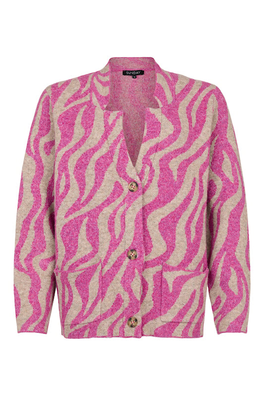 6538/6671 PRINTED G/MAN COLLAR BUTTON CARDIGAN PINK/BEIGE