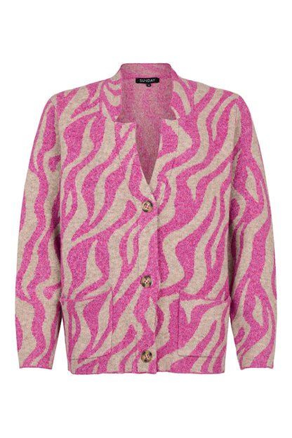 6538/6671 PRINTED G/MAN COLLAR BUTTON CARDIGAN PINK/BEIGE
