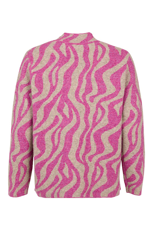 6538/6671 PRINTED G/MAN COLLAR BUTTON CARDIGAN PINK/BEIGE