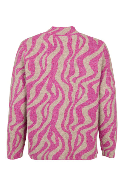 6538/6671 PRINTED G/MAN COLLAR BUTTON CARDIGAN PINK/BEIGE
