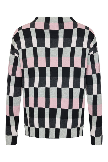 6636/6331 Square Print Boxy Jumper Pink/Black