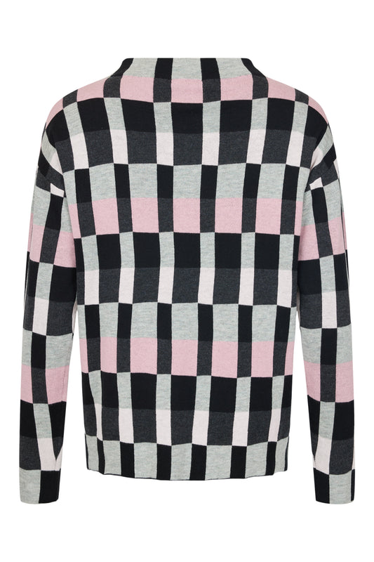6636/6331 Square Print Boxy Jumper Pink/Black