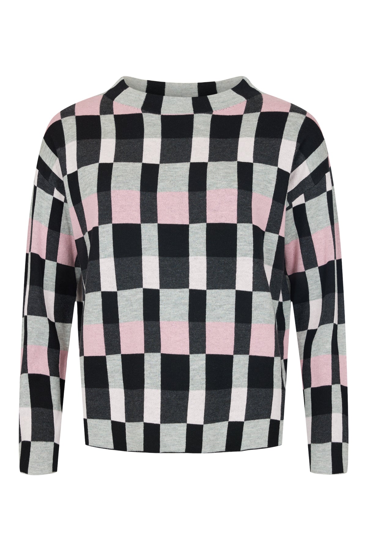 6636/6331 Square Print Boxy Jumper Pink/Black