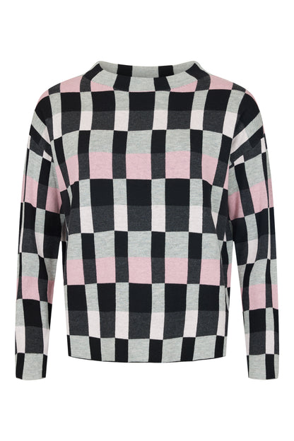 6636/6331 Square Print Boxy Jumper Pink/Black