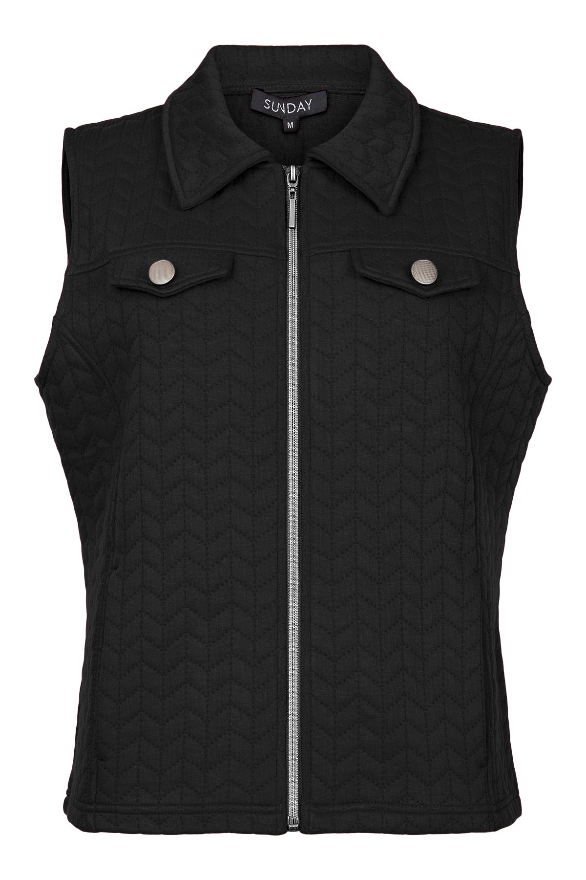6648-6335 Zip Up Gilet Pocket Detail Black