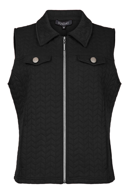 6648-6335 Zip Up Gilet Pocket Detail Black