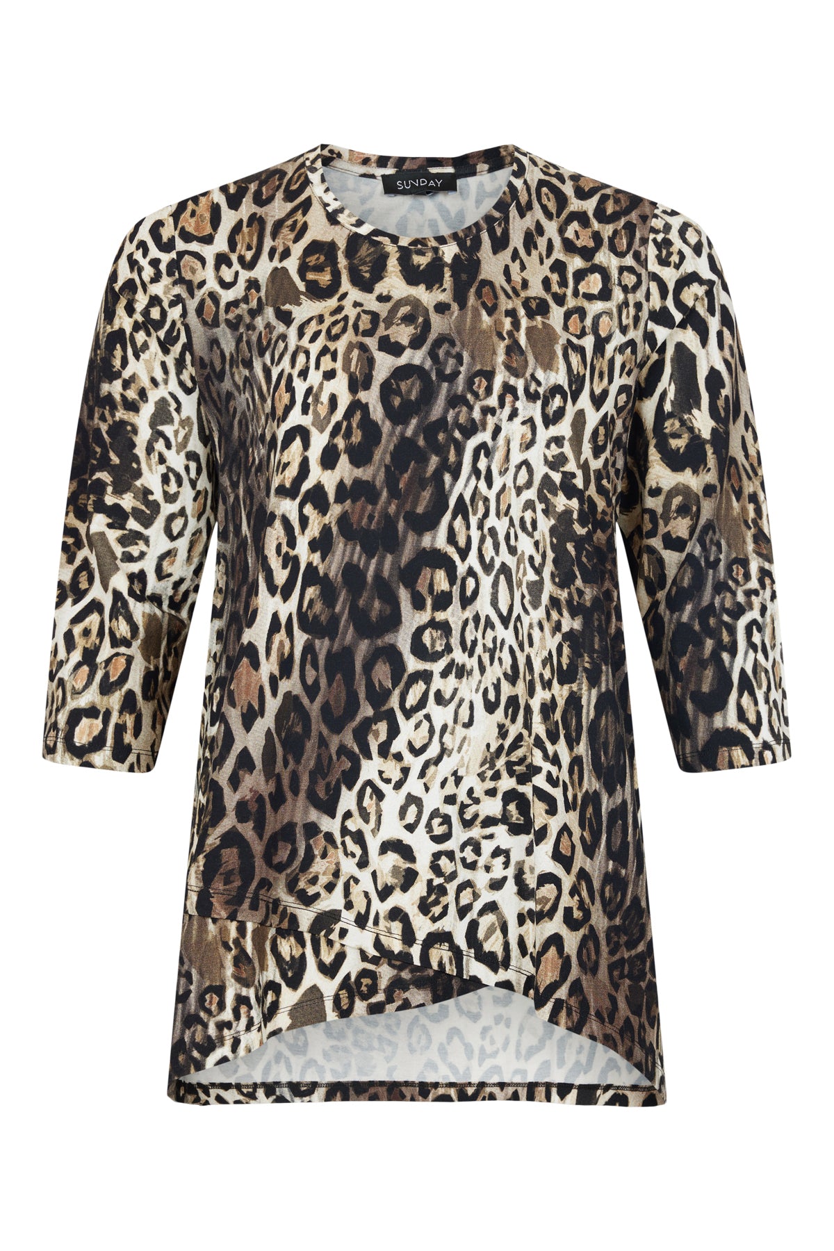 6688-6342 3/4 Sleeve Leopard Print Top Tan