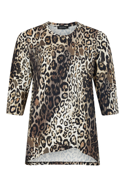 6688-6342 3/4 Sleeve Leopard Print Top Tan