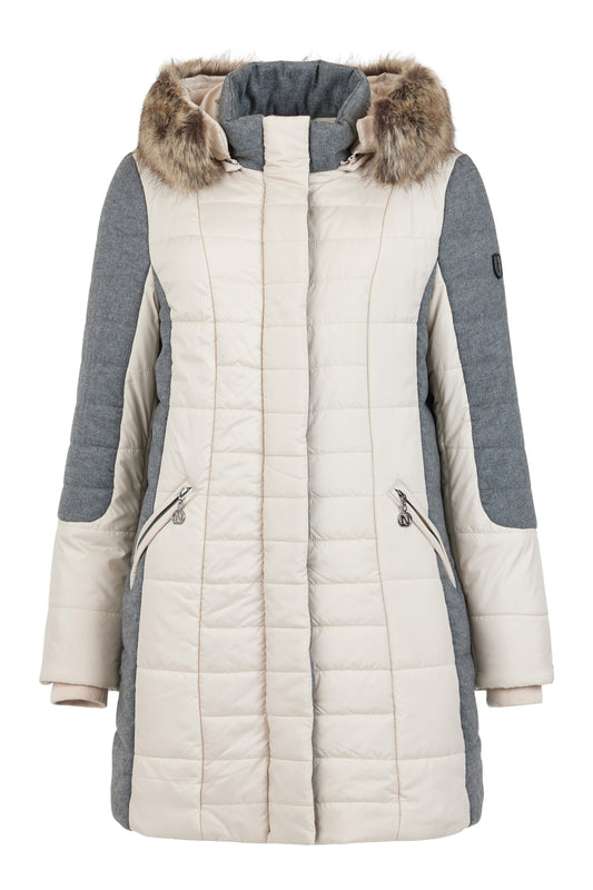 6723 Padded Casual Coat Fur Hood White/Grey