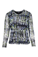 672634 Mesh Print O-Neck Top Navy/Green