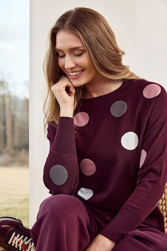 6742-6281 L/S JUMPER LARGE SPOT PRINT Plum