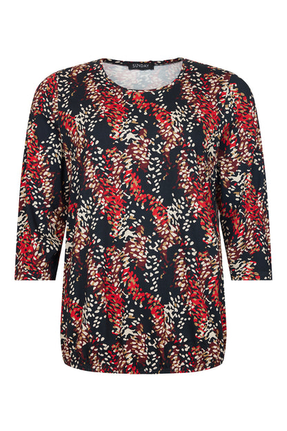 6783-6387 3/4 Sleeve Top With Elastic Black/Red