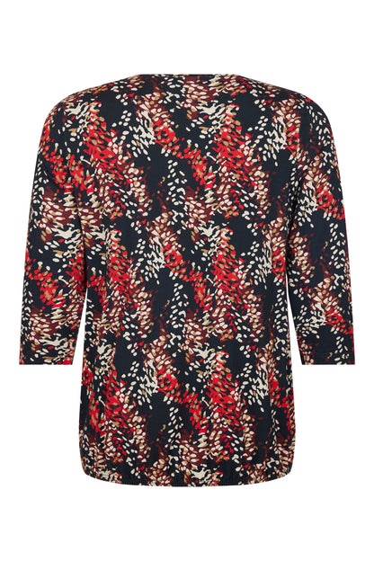 6783-6387 3/4 Sleeve Top With Elastic Black/Red