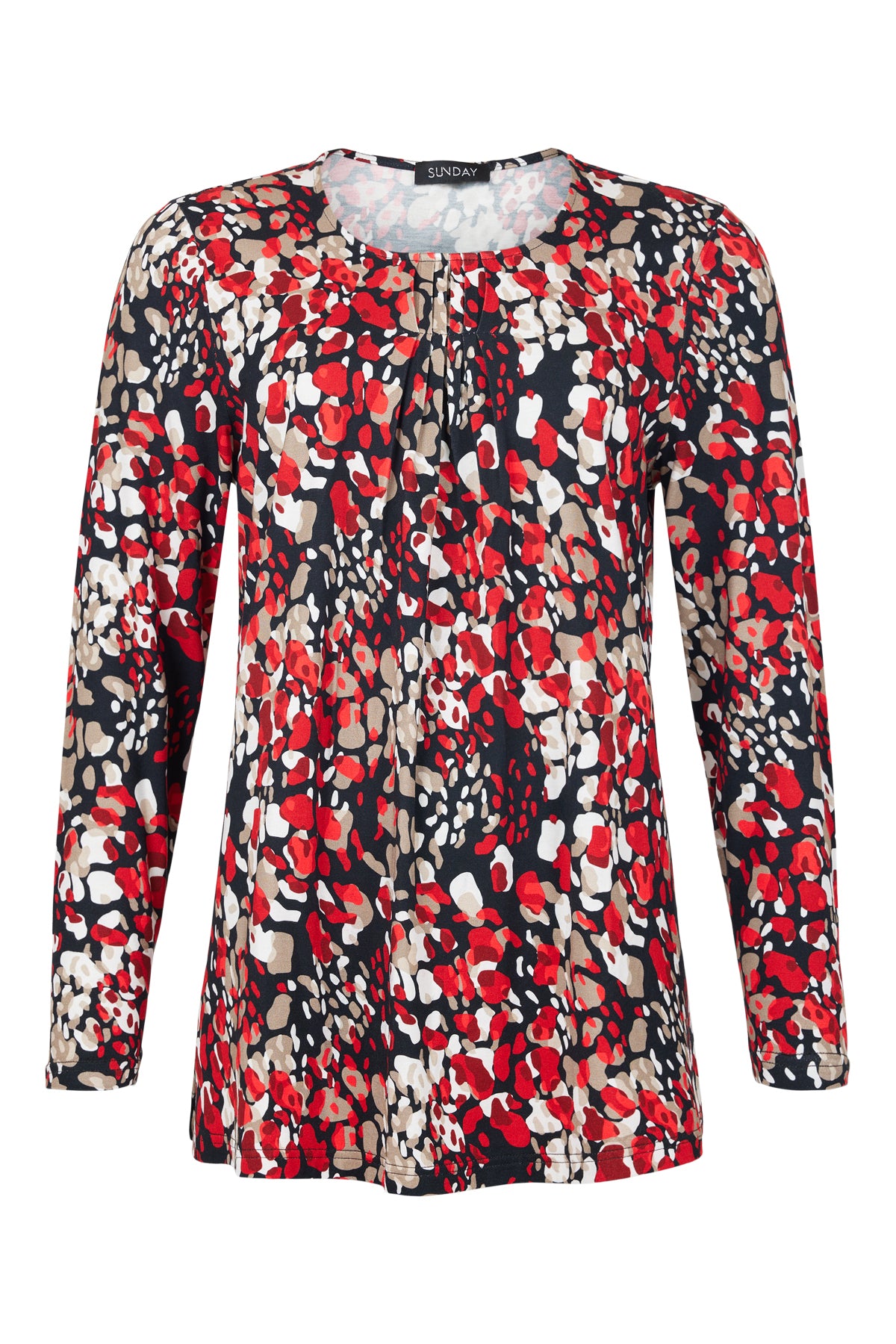 6786/6389 Print L/S O-Neck Top Red/Black