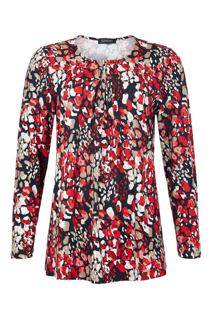 6786/6389 Print L/S O-Neck Top Red/Black