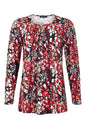 6786/6389 Print L/S O-Neck Top Red/Black