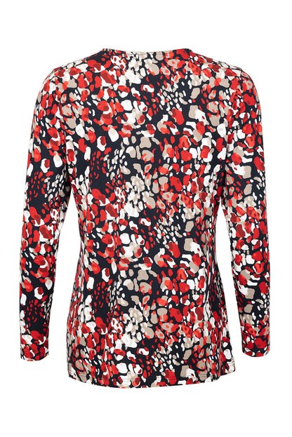 6786/6389 Print L/S O-Neck Top Red/Black