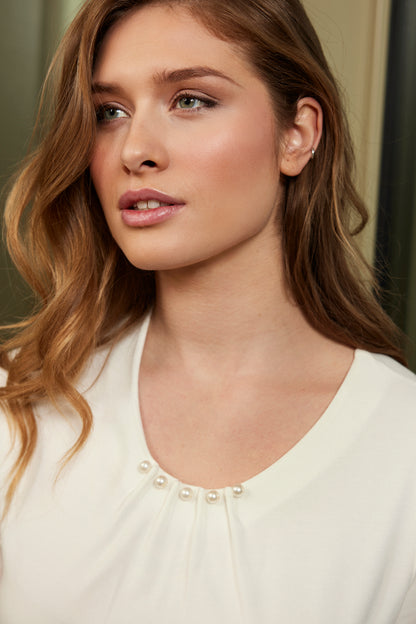 6826/6434 Pearl Neck 3/4 Slve Top Winter White