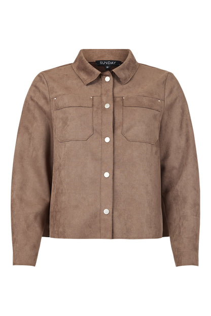 6835/6411 Faux Suede Denim Style Jacket Taupe