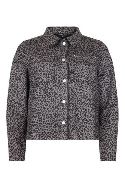 6880/6438 Leopard Print Faux Suede Jacke Grey