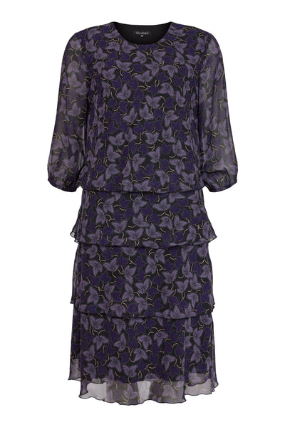 6896/6922 Print Chiffon Layered L/S Dres Black/Purple