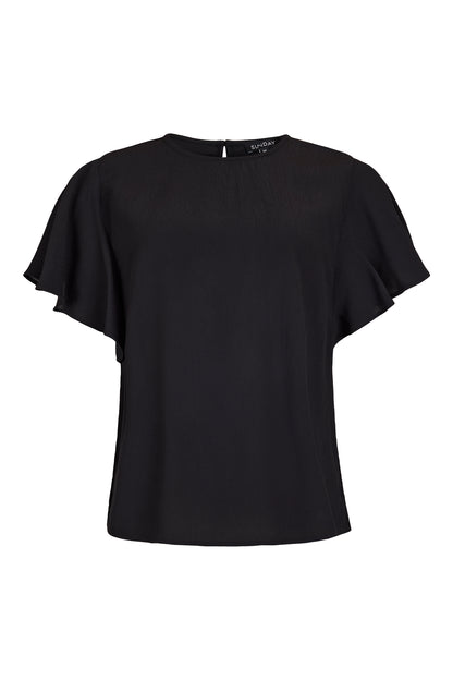 6898/6546 Evening Top Short Frill Sleeve Black