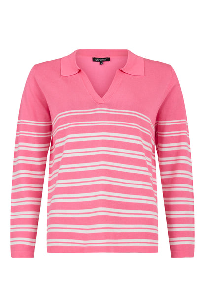 6929/6281 Collar Stripe Jumper Pink/White