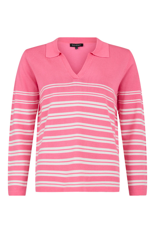 6929/6281 Collar Stripe Jumper Pink/White