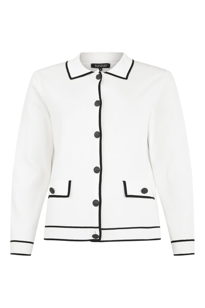 6977/6466 Jacket Style Collar Cardigan Navy/White