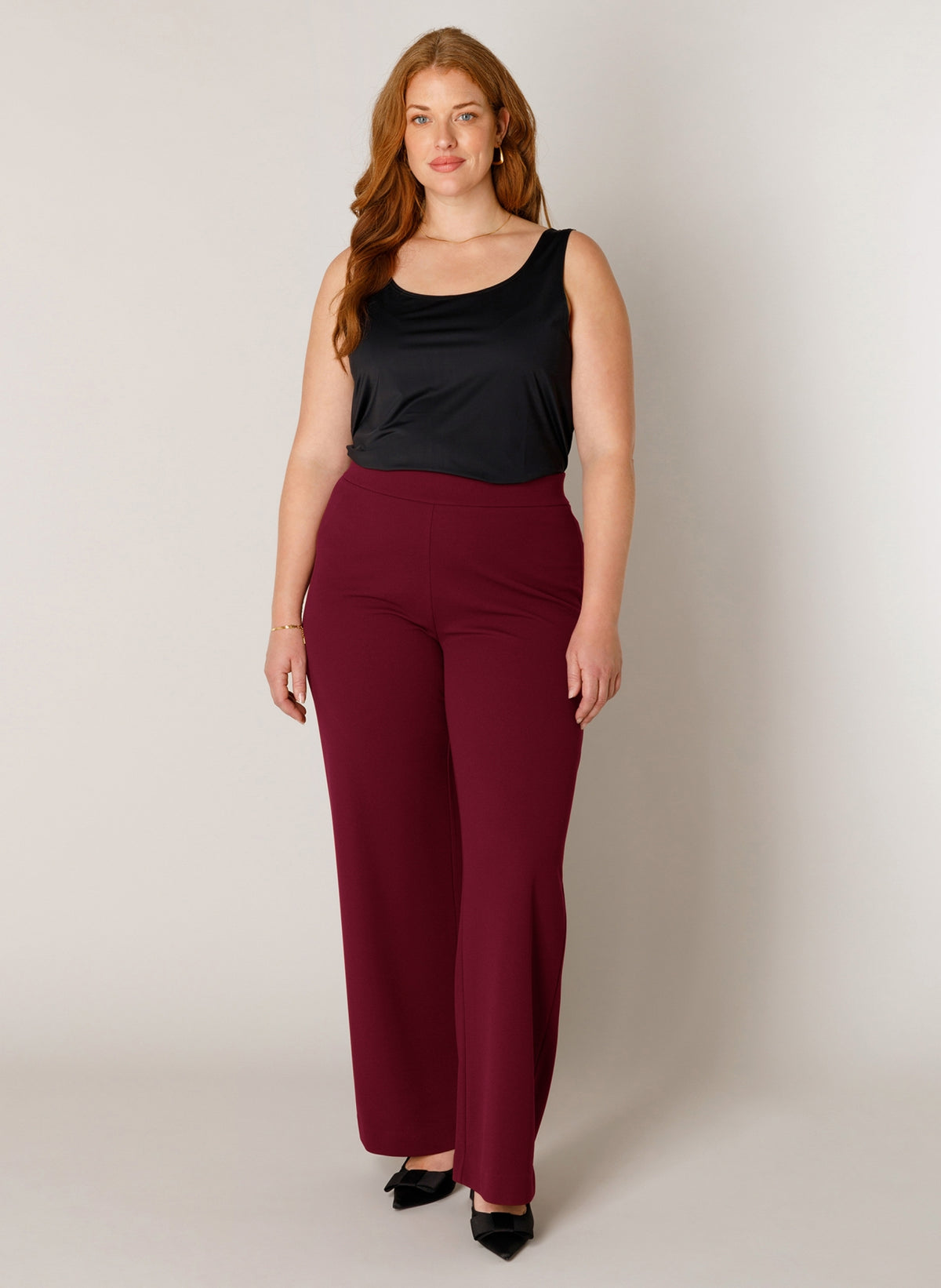 7000092 WIDE LEG PULL UP BASIC TROUSERS PLUS SIZE WINE
