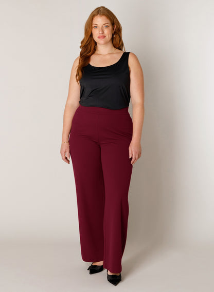7000092 WIDE LEG PULL UP BASIC TROUSERS PLUS SIZE WINE