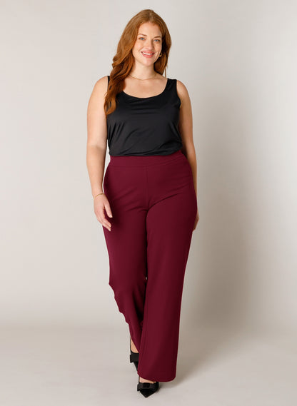 7000092 WIDE LEG PULL UP BASIC TROUSERS PLUS SIZE WINE