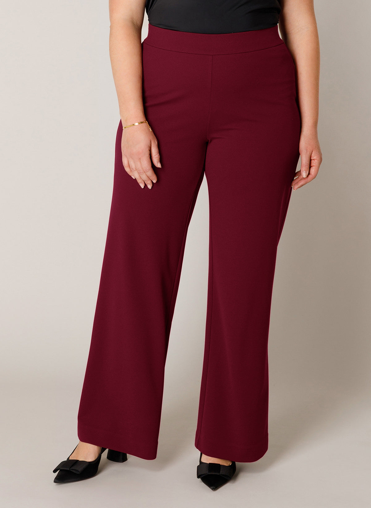 7000092 WIDE LEG PULL UP BASIC TROUSERS PLUS SIZE WINE