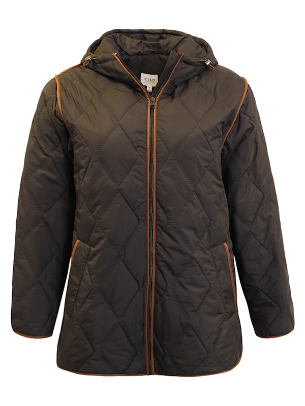 70002 hooded jacket with brown trim Black