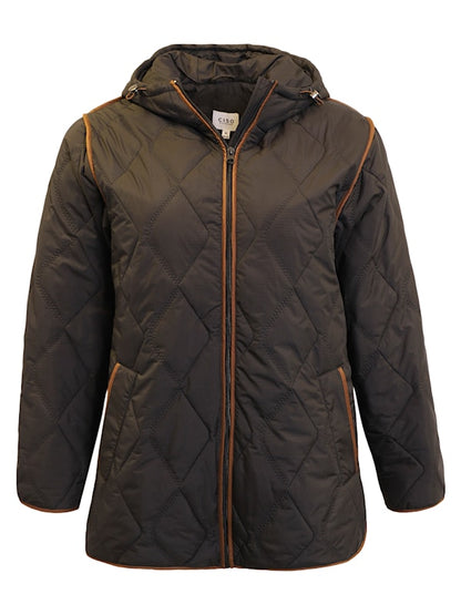 70002 hooded jacket with brown trim Black