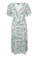 719820 S/S Print Mock Wrap A-Line Dress White/Green