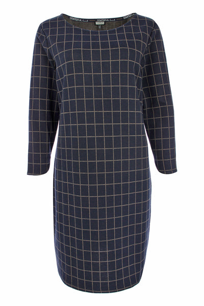 71997 3/4 Slve Check Jersey Casaul Dress Black/Tan