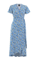 7400 Print S/S Mock Wrap Dress Blue/Yellow